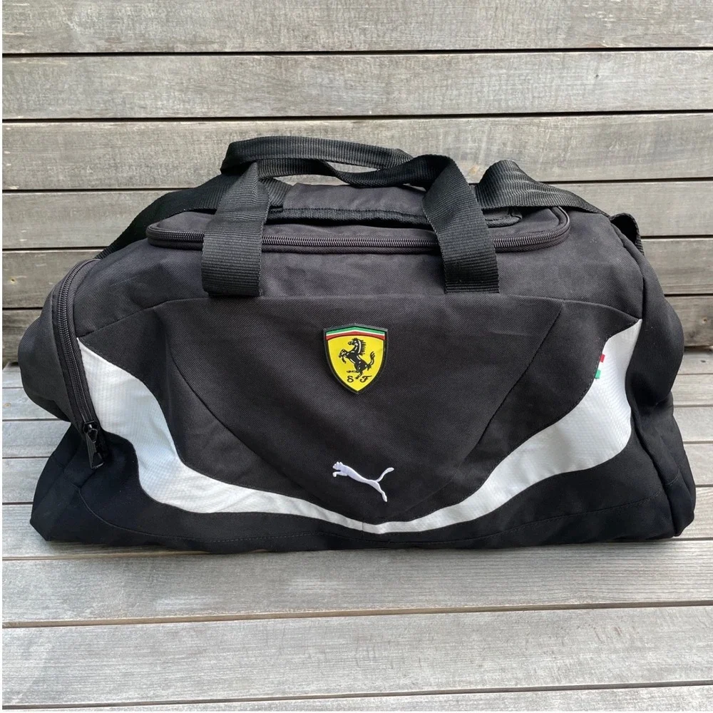 Puma Ferrari Scuderia Duffel Bag Black White Racing Travel Gym Bag 51592-00